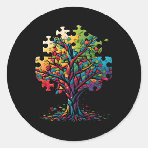 Neurodiversity Autism Awareness Colorful Tree Puzz Classic Round Sticker