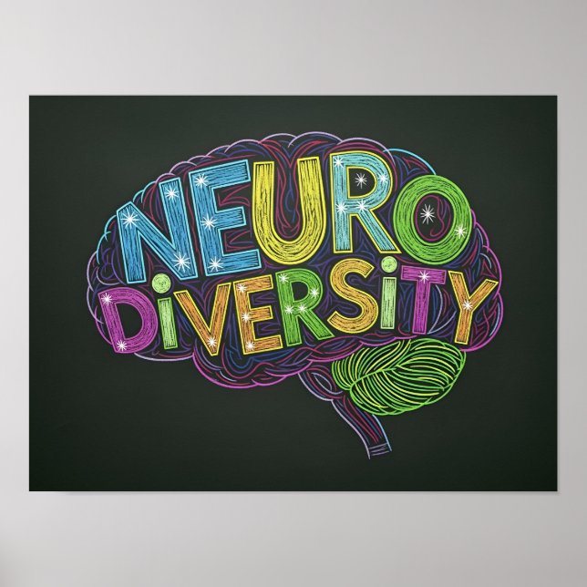 Neurodiversity awareness chalkboard style colourfu poster (Front)