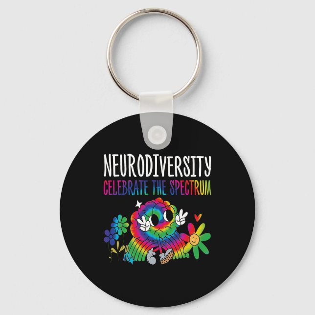 Neurodiversity Brain Autism Awareness Asd Adhd Men Keychain (Front)
