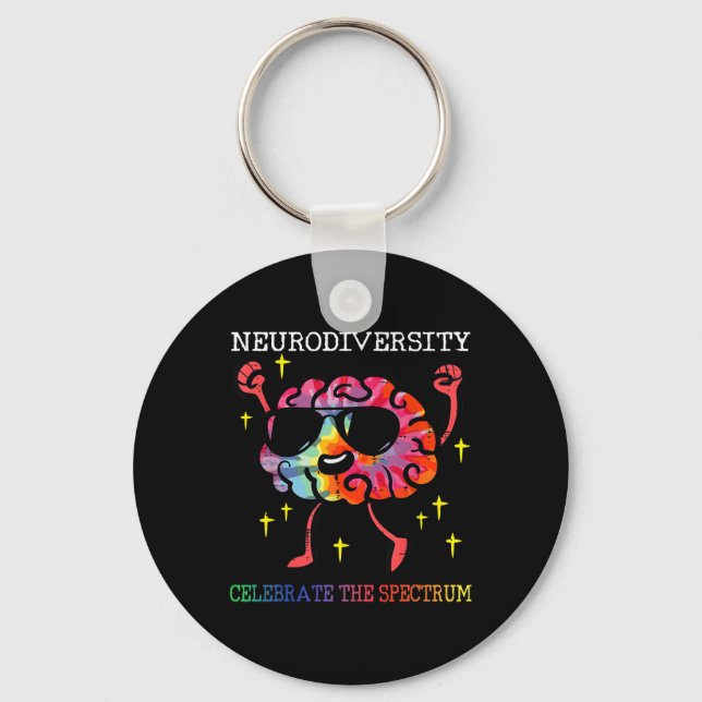 Neurodiversity Brain Autism Awareness Asd Adhd Men Keychain (Front)