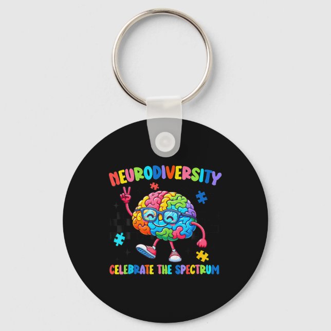 Neurodiversity Brain Autism Awareness Asd Adhd Men Keychain (Front)