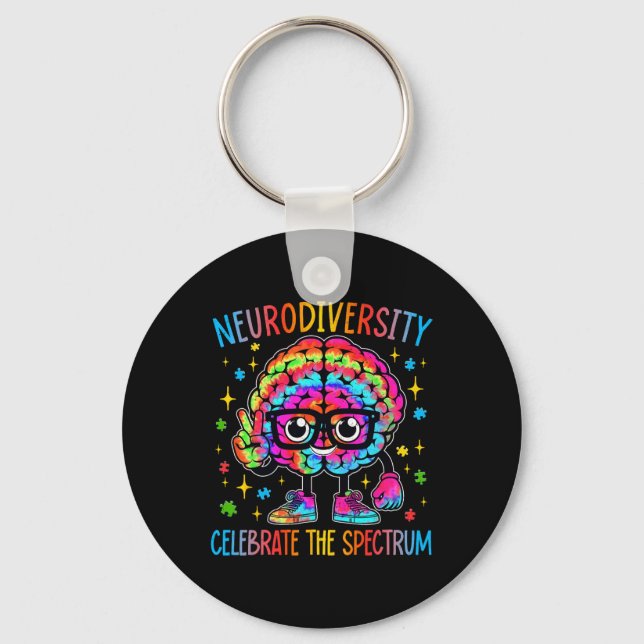 Neurodiversity Brain Autism Awareness Asd Adhd Men Keychain (Front)