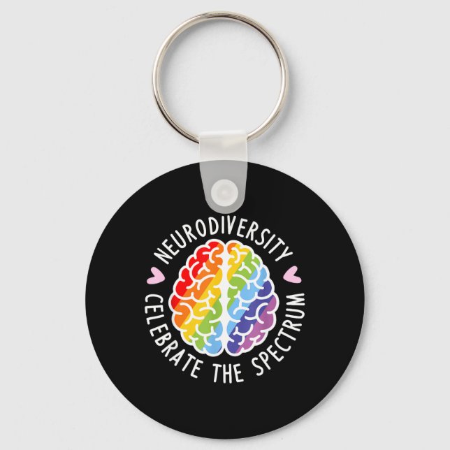 Neurodiversity Brain Autism Awareness ASD ADHD Men Keychain (Front)