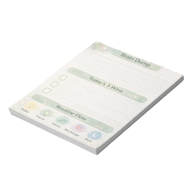 Neurodiversity Brain Dump Daily Check | Sage Green Notepad (Rotated)