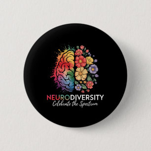 Neurodiversity Brain Floral Celebrate The Spectrum 2 Inch Round Button