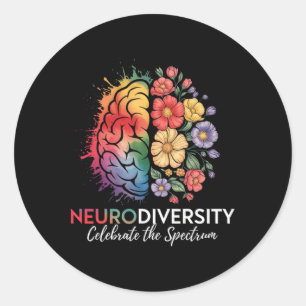 Neurodiversity Brain Floral Celebrate The Spectrum Classic Round Sticker