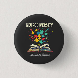 Neurodiversity Celebrate the Spectrum Book Autism  1 Inch Round Button