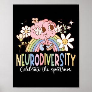 Neurodiversity Celebrate The Spectrum Groovy Brain Poster