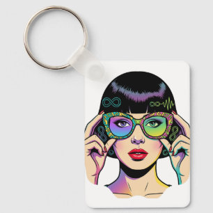 Neurodiversity Infinity Symbol Pop Art Woman  Keychain