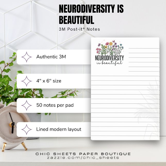 Neurodiversity is Beautiful Lined 3M Post-it® Note (Creator Uploaded)