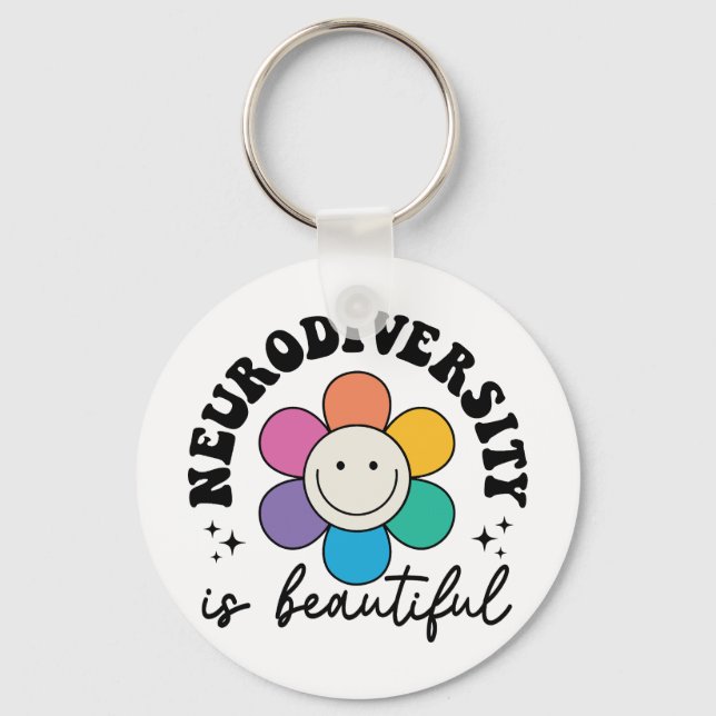 "Neurodiversity is Beautiful" Retro Flower Keychain (Front)