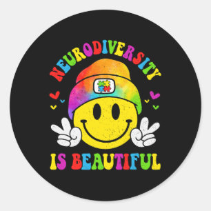 Neurodiversity Is Beautiful Smile Face Autism Awar Classic Round Sticker