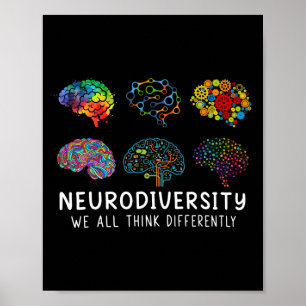 Neurodiversity We All Think Differently Brain Auti Poster