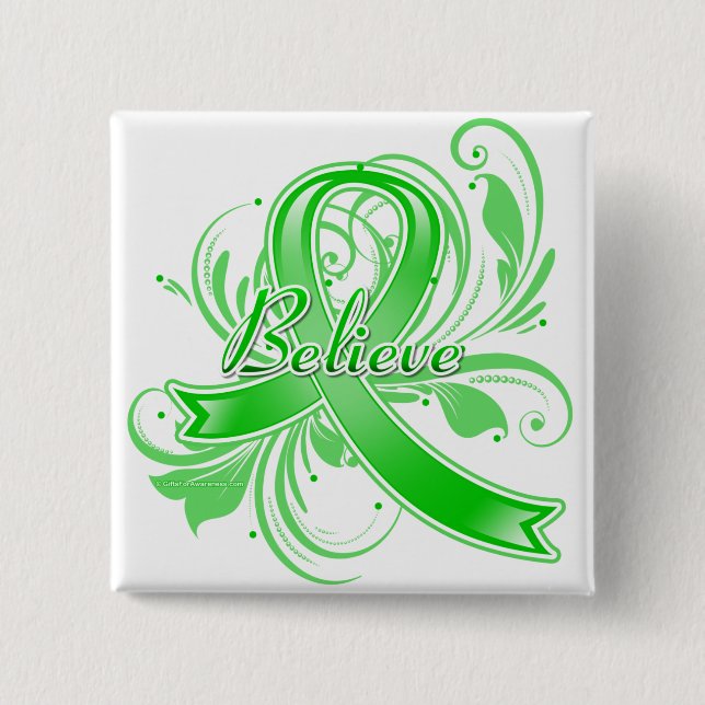 Neurofibromatosis Believe Flourish Ribbon 2 Inch Square Button (Front)