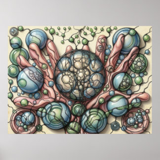 Neurographic Art Poster Green Blue Spheres Flower