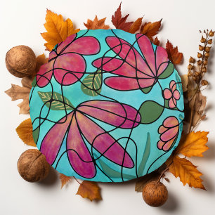 NEUROGRAPHIC SPRING FLOWERS WATERCOLORS ROUND PILLOW