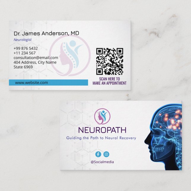 Neurology Therapy Business | Minimalist White Business Card (Front/Back)