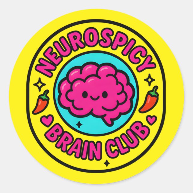 Neurospicy Brain Club Inclusive Neurodivergent Classic Round Sticker (Front)