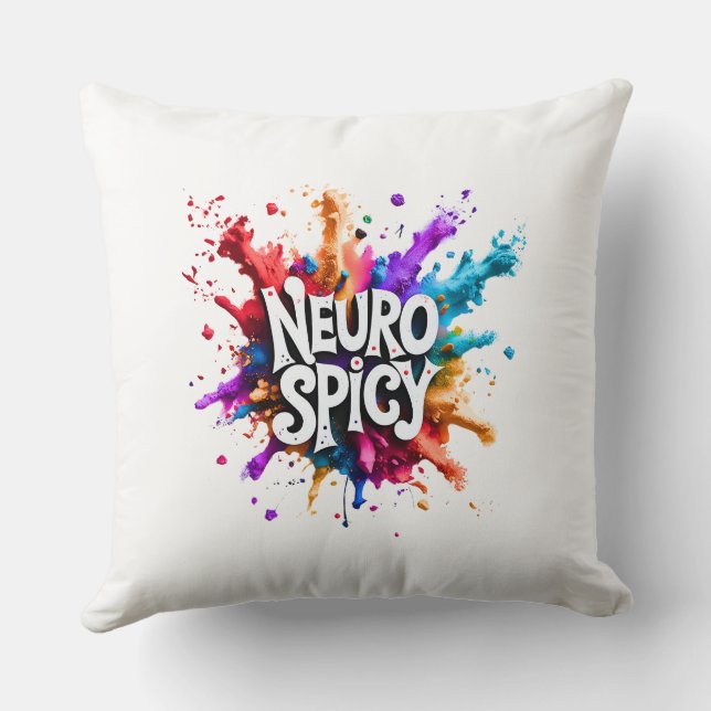 NEUROSPICY neurodiversity autism adhd dyslexia Throw Pillow (Back)