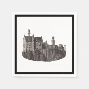Neuschwanstein Castle Black and White Historic Art Napkin
