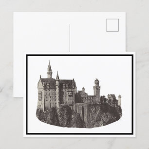 Neuschwanstein Castle Black and White Historic Art Postcard