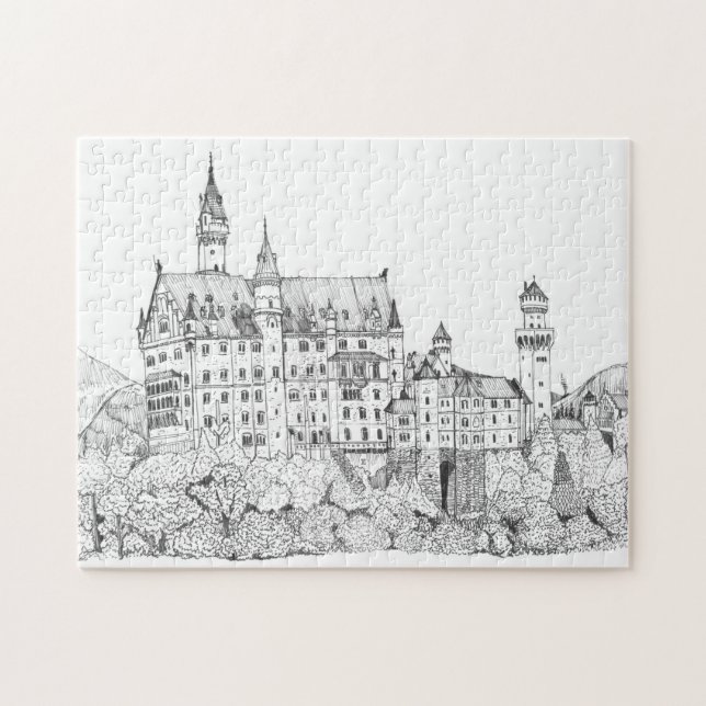 Neuschwanstein Castle Germany Fine Line Art Jigsaw Puzzle (Horizontal)