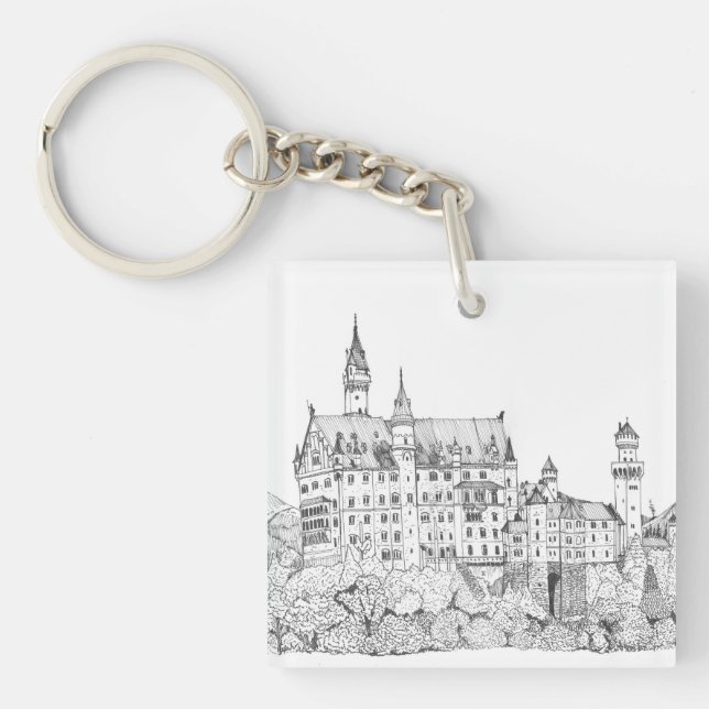 Neuschwanstein Castle Germany Fine Line Art Keychain (Front)