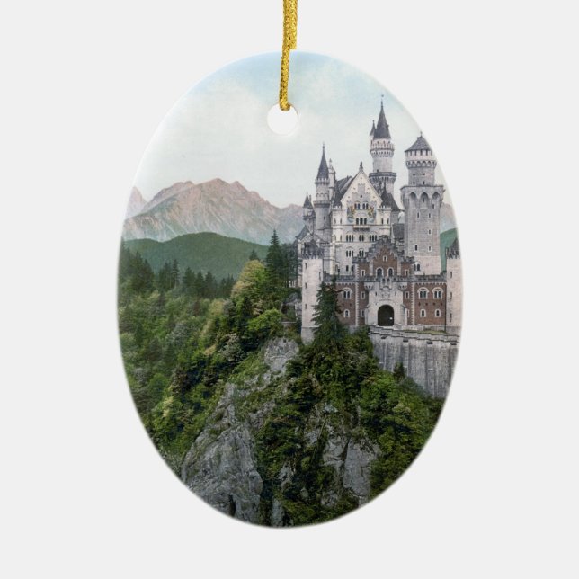 Neuschwanstein Castle Lithograph Ceramic Ornament (Front)