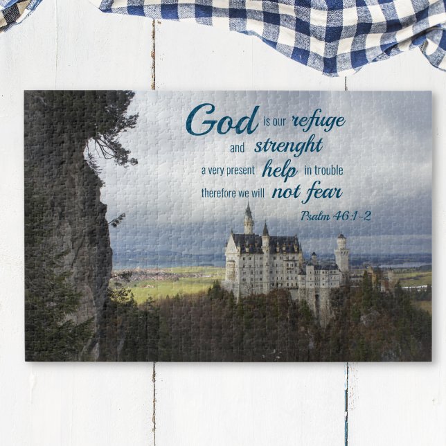 neuschwanstein castle, psalm 46 1-2 20" x 30" jigsaw puzzle (Creator Uploaded)
