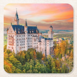 Neuschwanstein castle square paper coaster