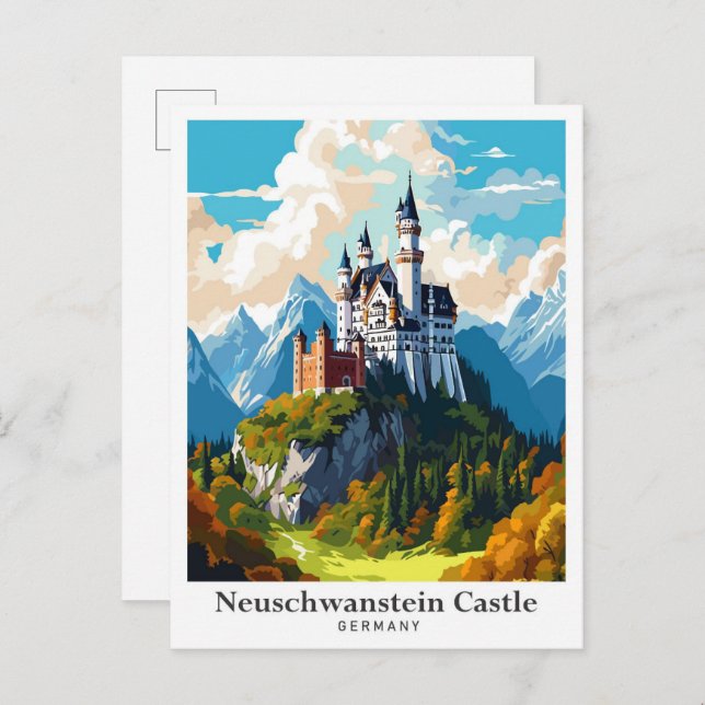 Neuschwanstein Castle Vintage Travel Illustration Postcard (Front/Back)