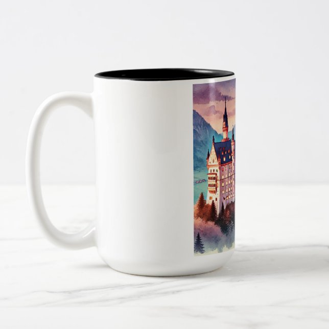 Neuschwanstein Castle Watercolor – Twilight Magic Two-Tone Coffee Mug (Left)