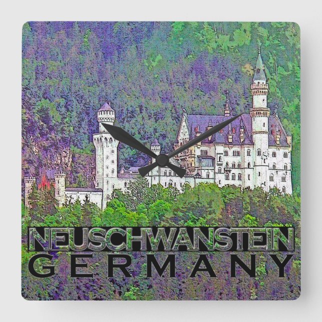 Neuschwanstein Square Wall Clock (Front)