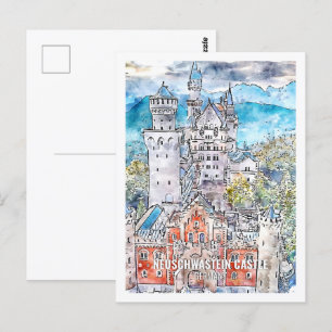 Neuschwastein Germany Travel Place Watercolor Postcard