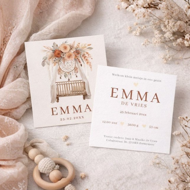 Neutraal Boho Wieg Bloemen  Aardetinten geboorte Card (Creator Uploaded)