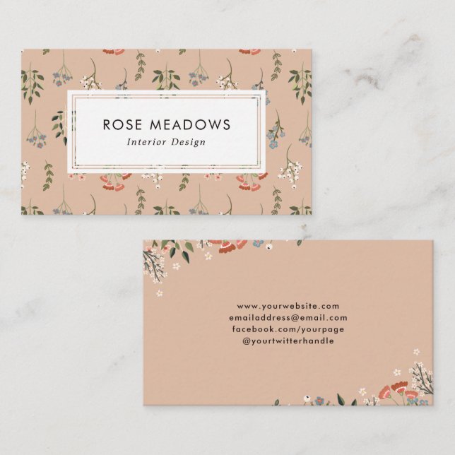 Neutral Abstract Boho Wildflowers Pattern Business Card (Front/Back)