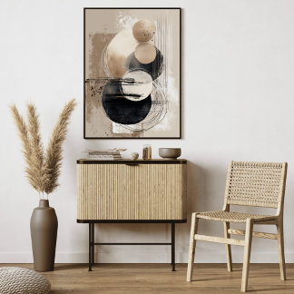 Neutral Abstract Circles Beige Black Minimalist Canvas Print