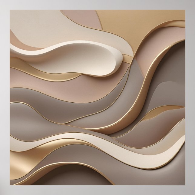 Neutral Abstract Elegance – Layered 3D Flow in Bei Poster (Front)