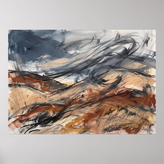 Neutral Abstract Landscape Lines Poster (Front)