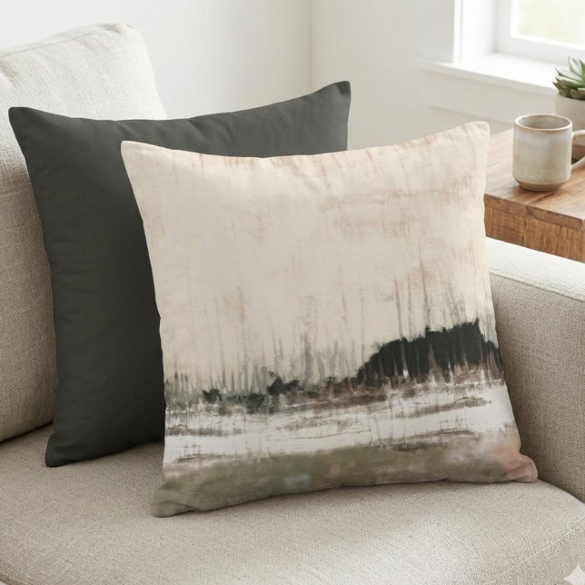 Neutral abstract landscape throw pillow (This neutral abstract landscape throw pillow is a soothing addition to a home as a housewarming gift)