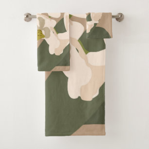 Neutral Abstract Orchids Floral Home Decor     Bath Towel Set