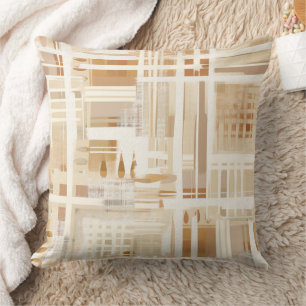 Neutral Abstract Plaid Muted Boho Throw Pillow