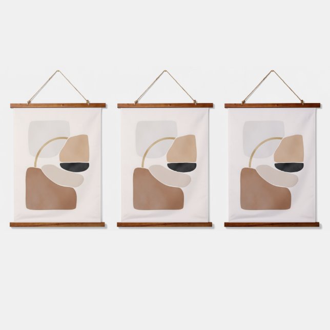 Neutral Abstract Shapes | Minimal Modern Fine Art  Hanging Tapestry (Triple)