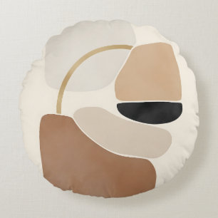 Neutral Abstract Shapes Minimal Modern Fine Art Round Pillow