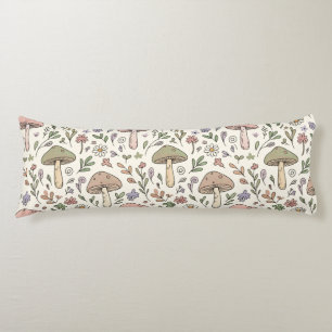 Neutral Aesthetic Mushroom Fungi Seamless Pattern Body Pillow