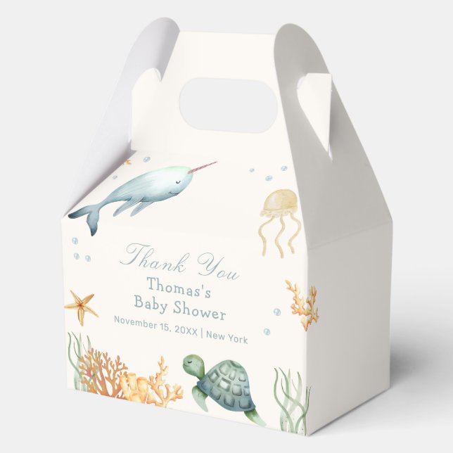 Neutral Ahoy Under The Sea Whale Boy Baby Shower  Favor Box (Front)