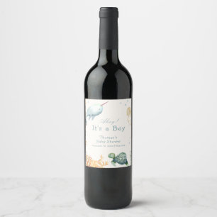 Neutral Ahoy Under The Sea Whale Boy Baby Shower  Wine Label