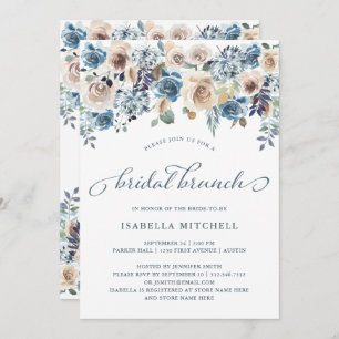 Neutral and Blue Floral   Bridal Brunch Invitation