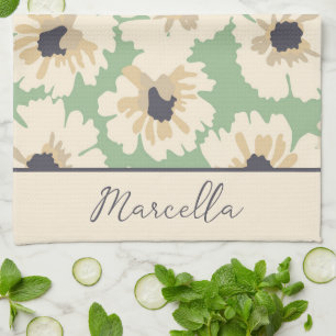 Neutral and Mint Floral Patterns Personalized  Kitchen Towel