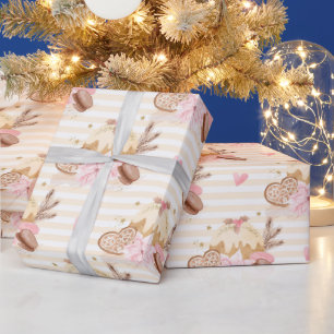 Neutral and Pink Christmas Dessert Pattern Wrapping Paper